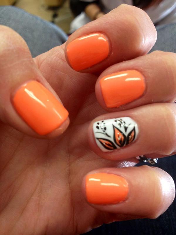 Neon Orange Decorated Nail