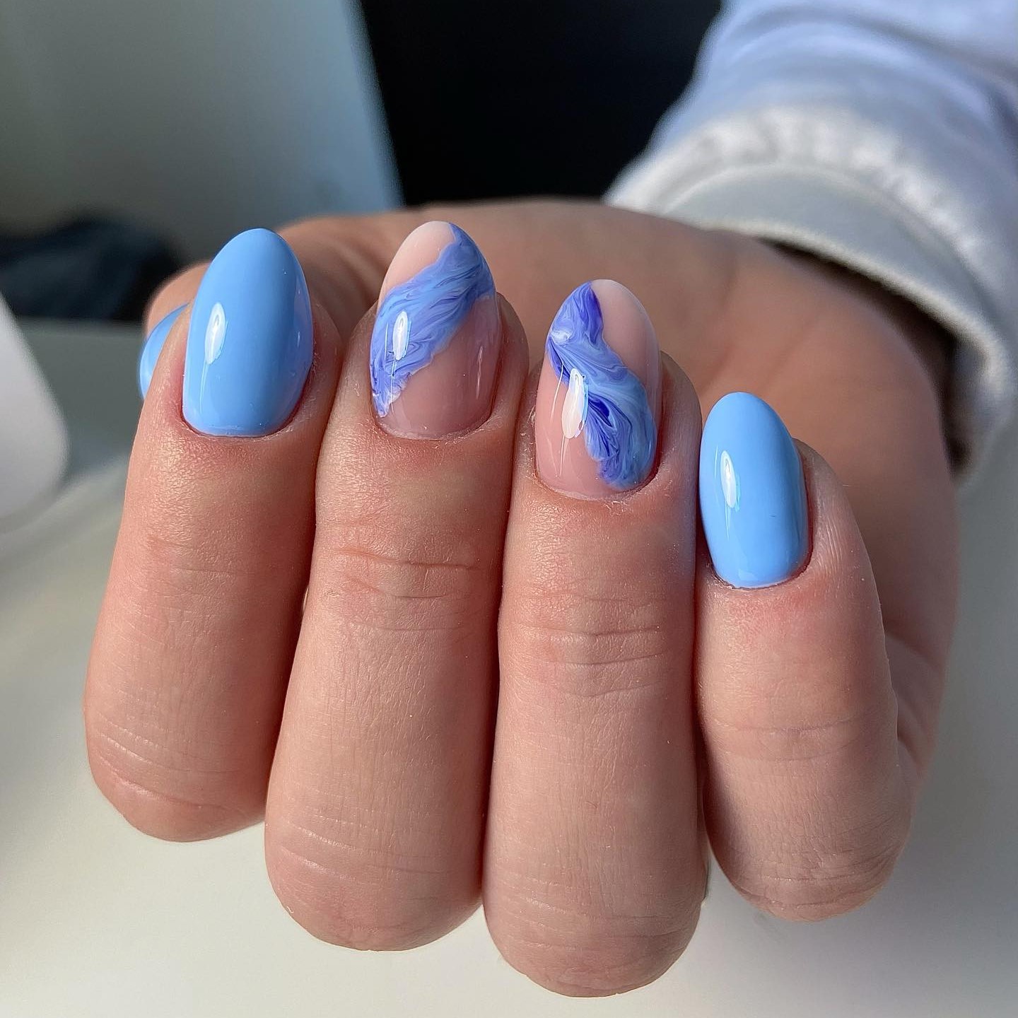 Light Blue Decorated Nail