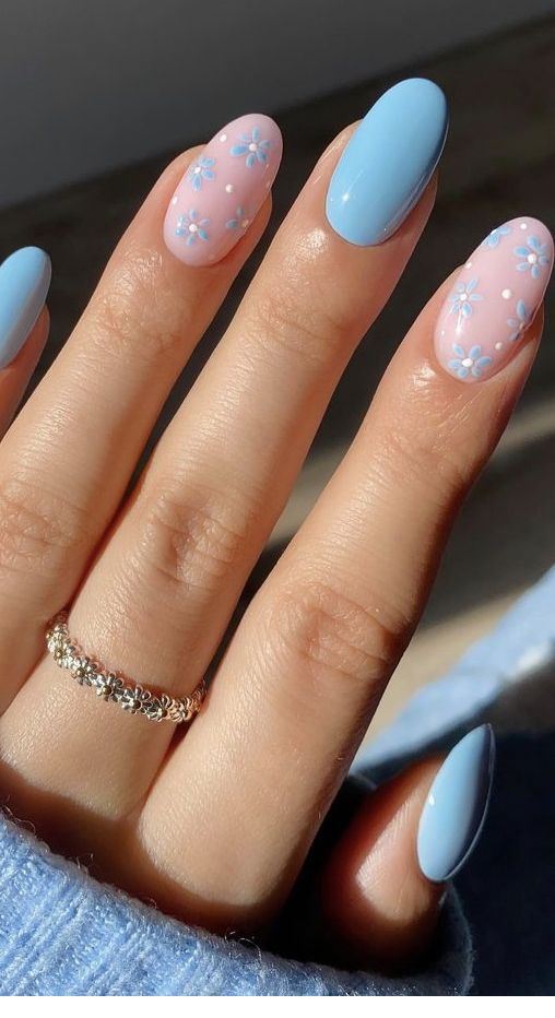 Nail Decorated With Light Blue