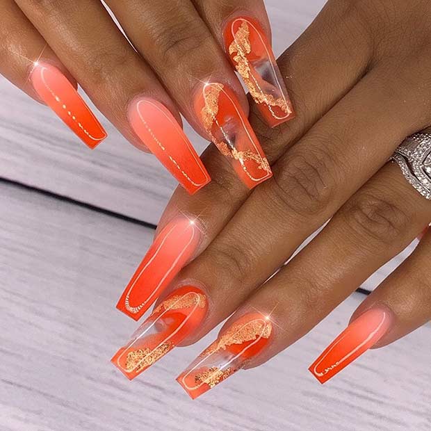 Neon Orange Decorated Nail