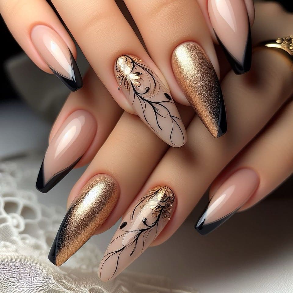 unhas-decoradas-bege-e-preto