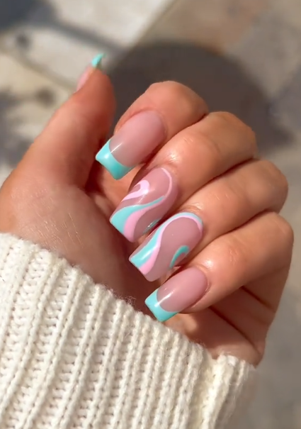 pink and blue nail art