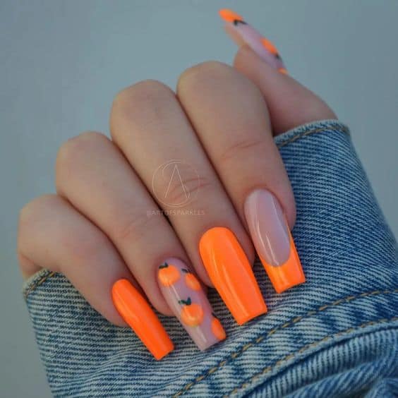 Unha Decorada Laranja Neon