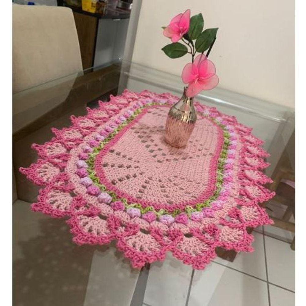 Caminho De Mesa De Crochê Rosa