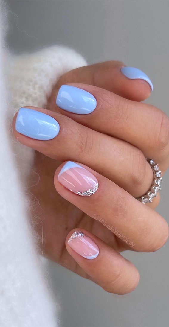 Nail Decorated With Light Blue