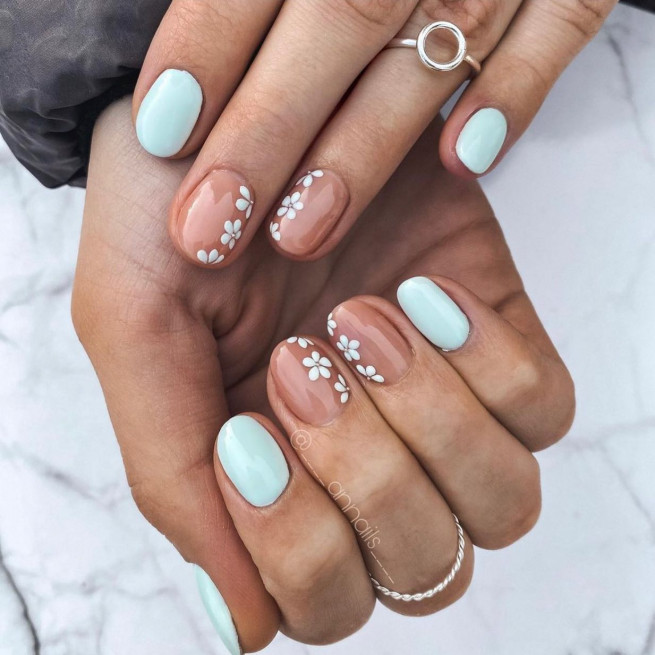 Nail Decorated With Light Blue