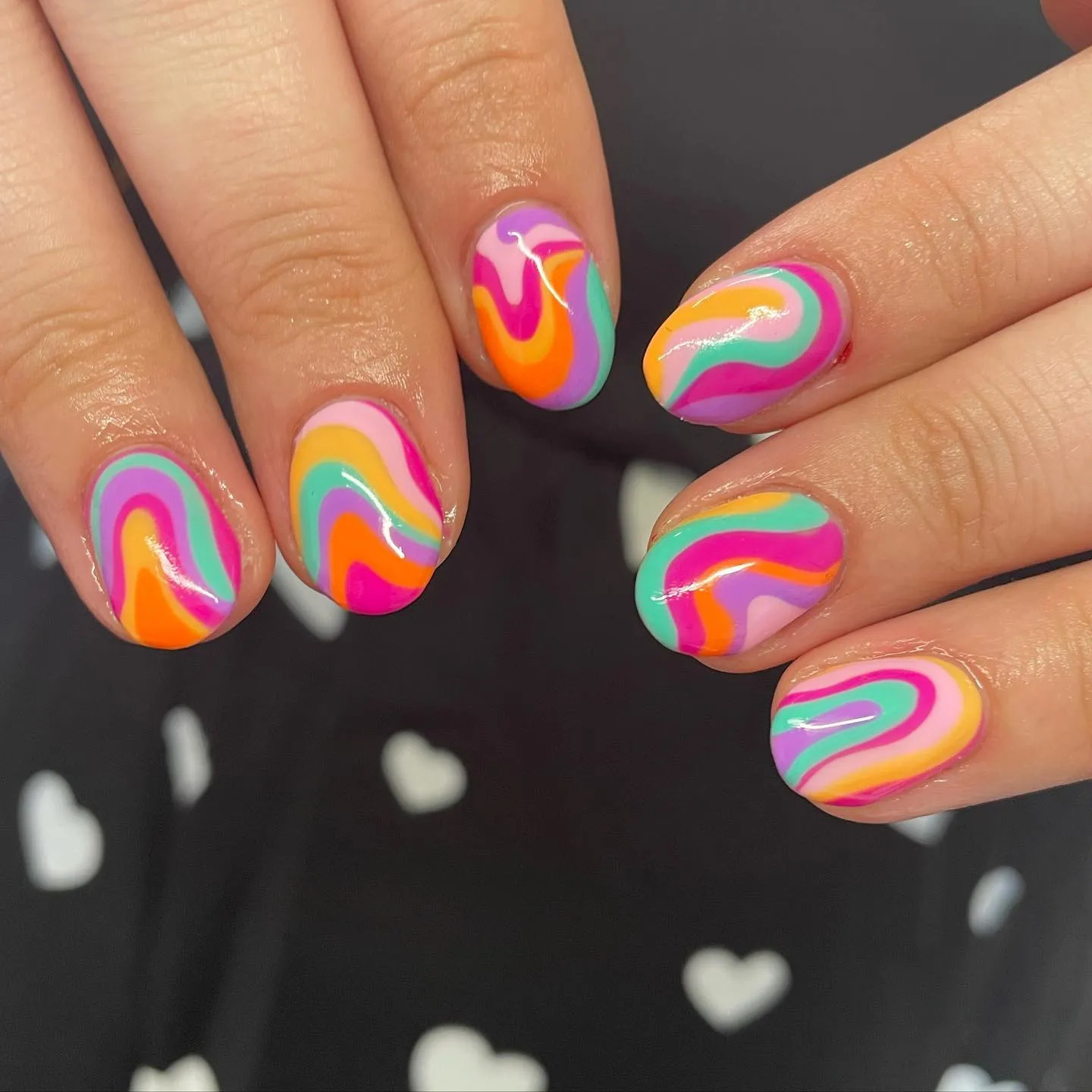 Neon Orange Decorated Nail