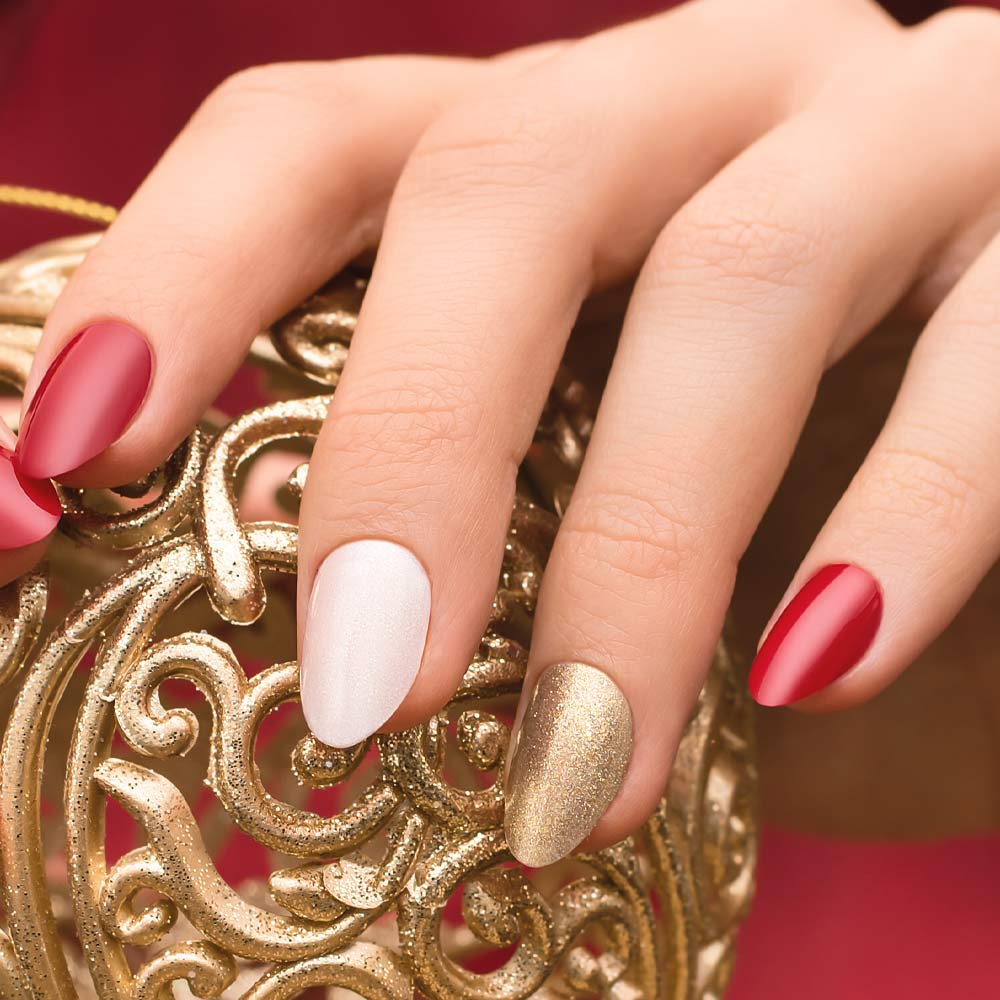 Red And Gold Decorated Nail