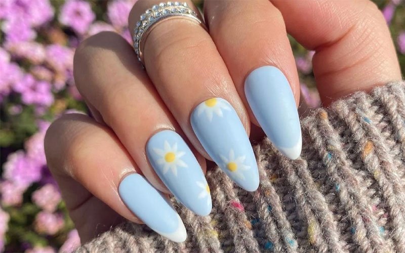 Nail Decorated With Light Blue