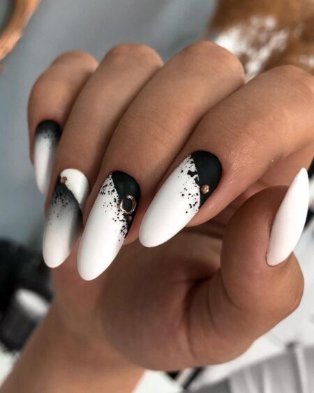 Black and White Decorated Nail