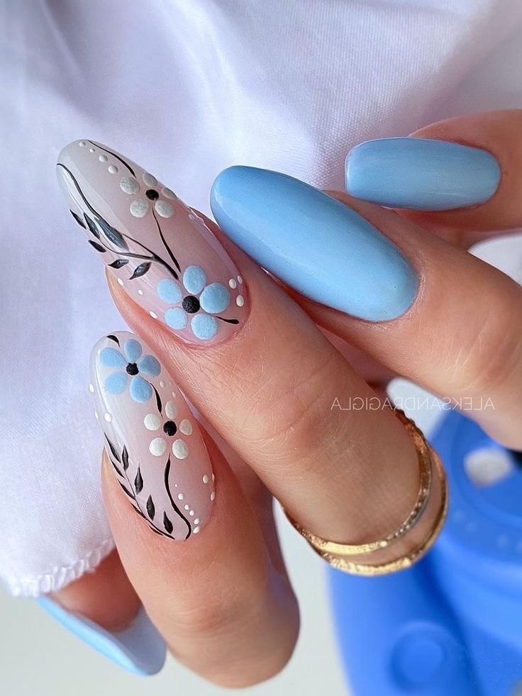 Nail Decorated With Light Blue