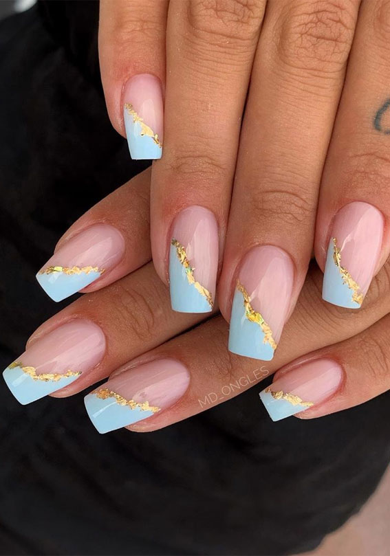 Nail Decorated With Light Blue