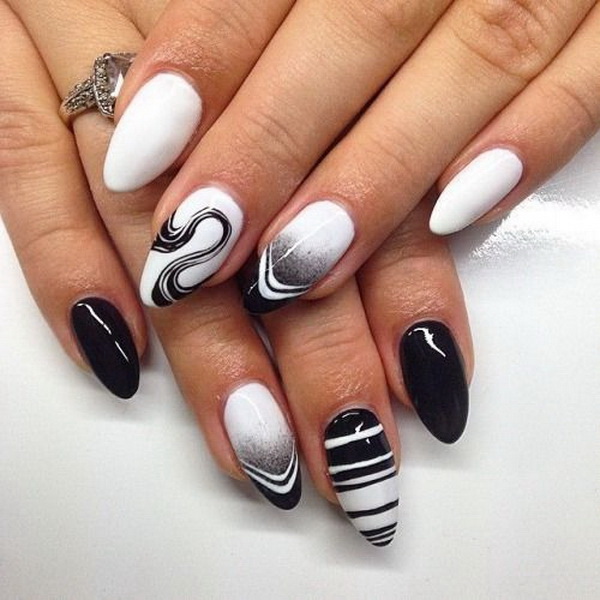 Decorated nails in black and white