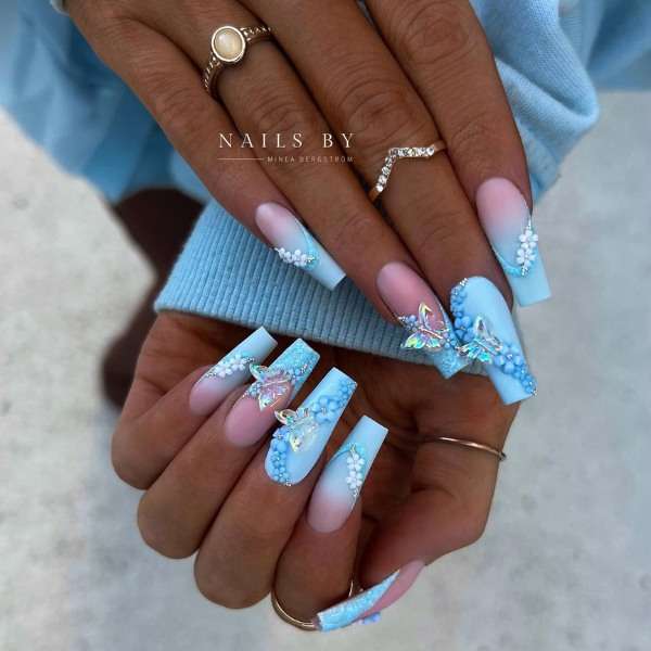 Nail Decorated With Light Blue