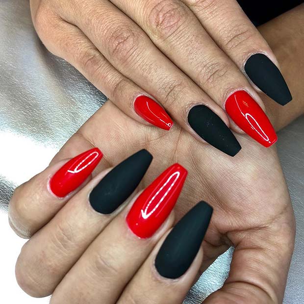 Black And Red Decorated Nails