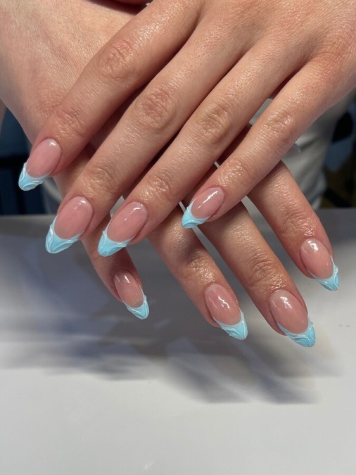 Nail Decorated With Light Blue