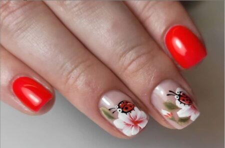 Ladybug Decorated Nails