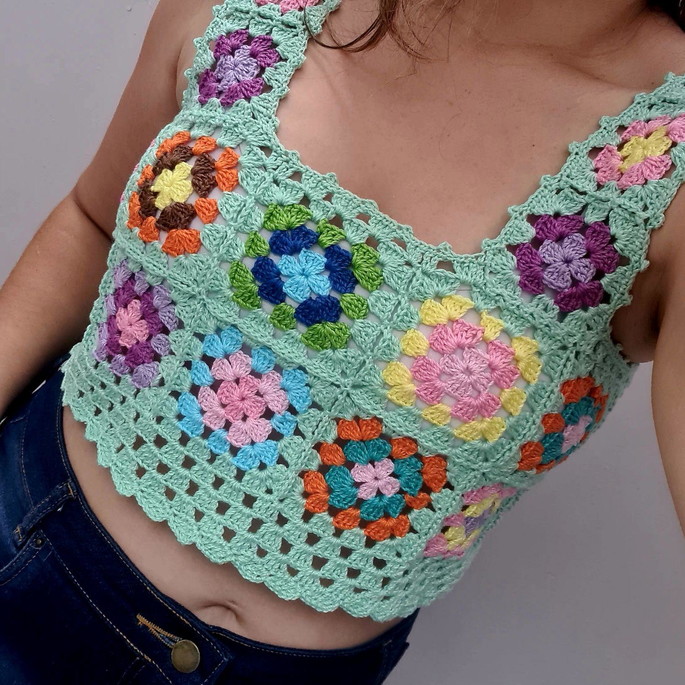 top de croche colorido