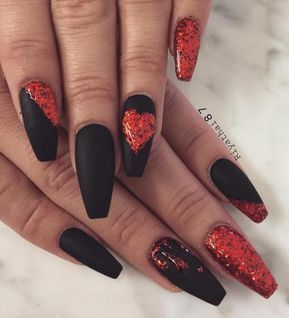 Black And Red Decorated Nails