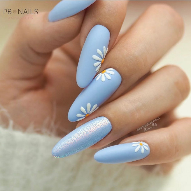 Nail Decorated With Light Blue