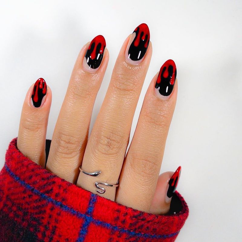 Black And Red Decorated Nails