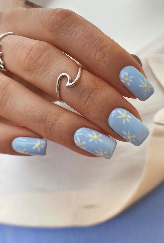 Nail Decorated With Light Blue