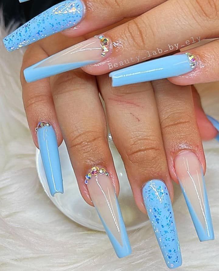 Nail Decorated With Light Blue