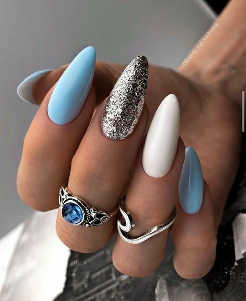 Nail Decorated With Light Blue