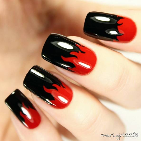 Black And Red Decorated Nails