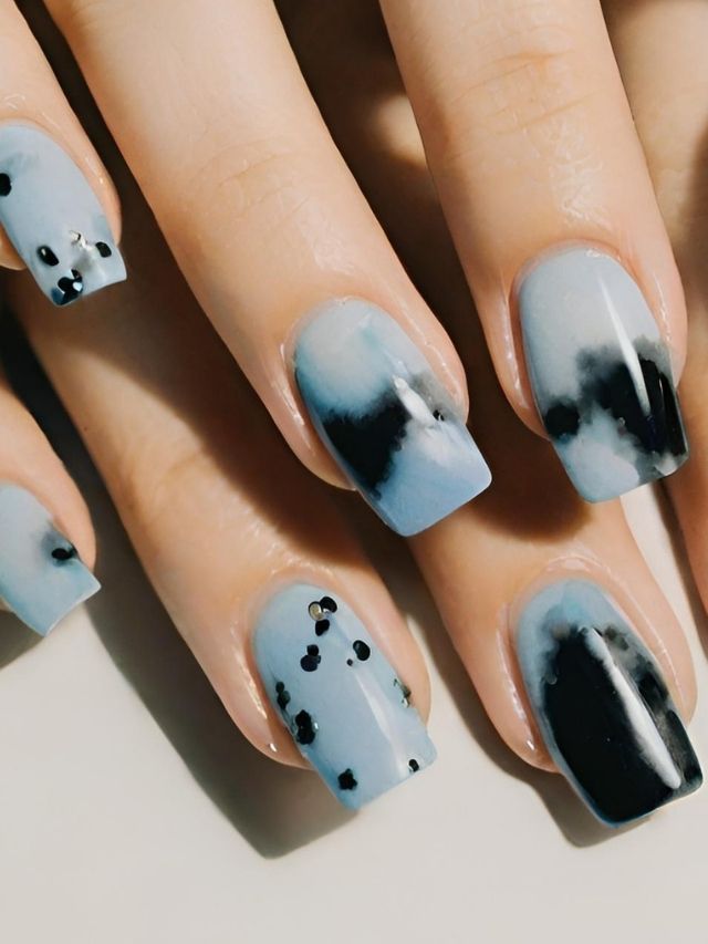 Nail Decorated With Light Blue