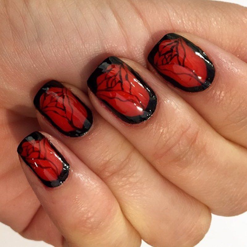 Black And Red Decorated Nails