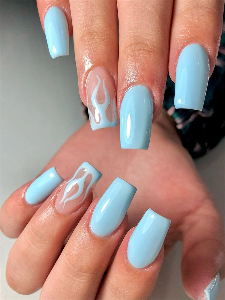 Nail Decorated With Light Blue