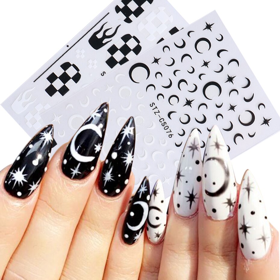 Decorated nails in black and white