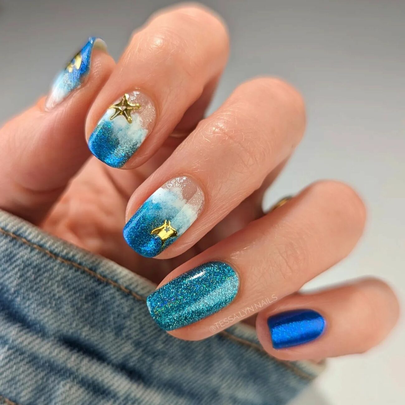 Nail Decorated With Light Blue