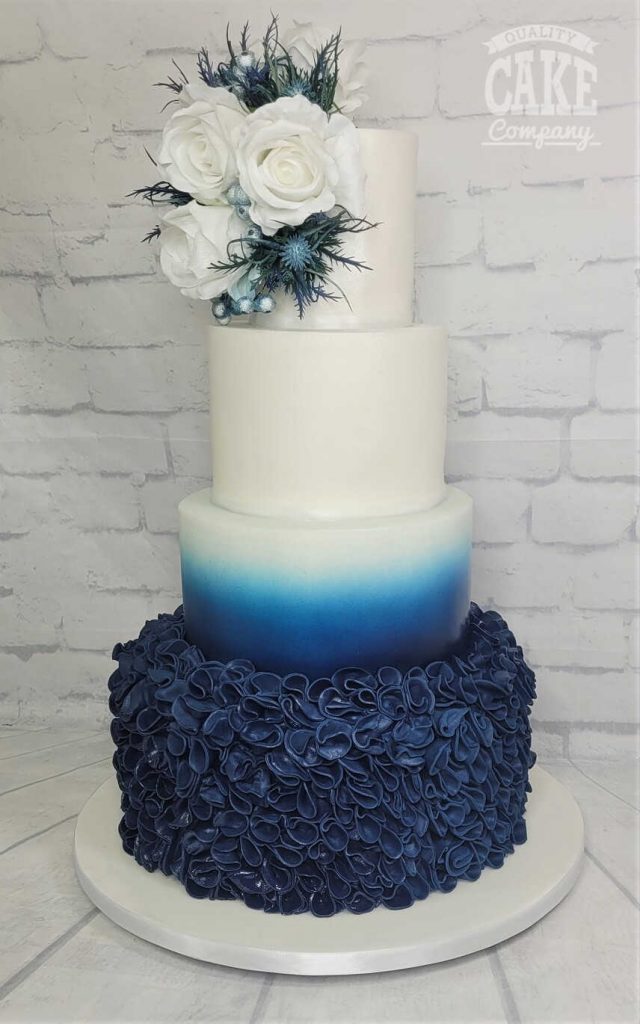 Blue and White Wedding Cake