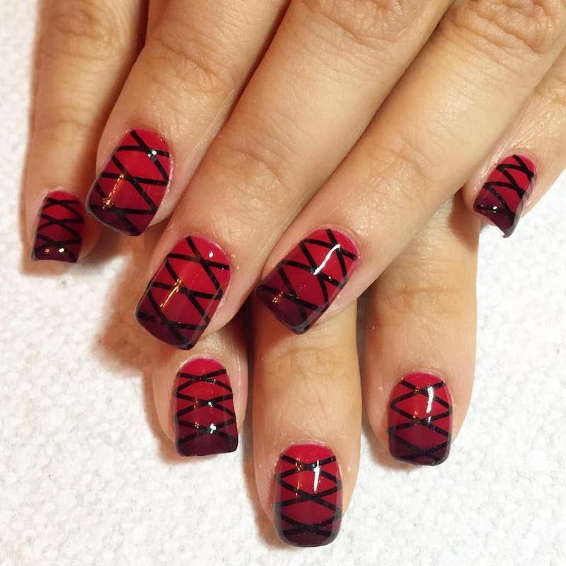 Black And Red Decorated Nails