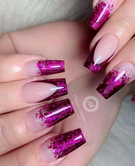 Unha Rosa com Glitter