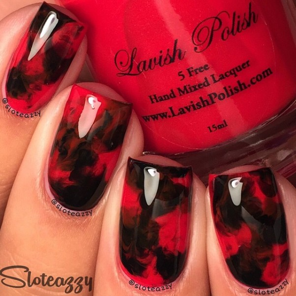 Black And Red Decorated Nails