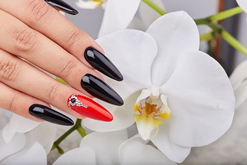 Black And Red Decorated Nails