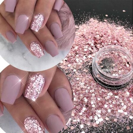 Unha Rosa com Glitter