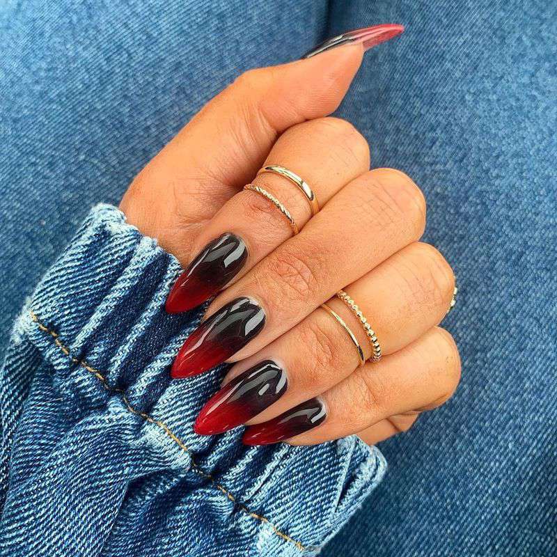 Black And Red Decorated Nails