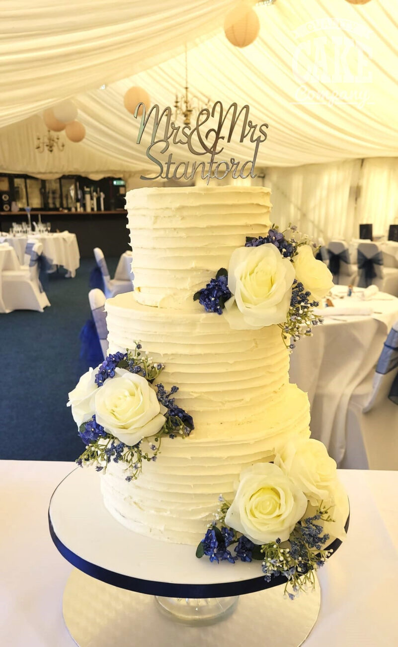 Blue and White Wedding Cake