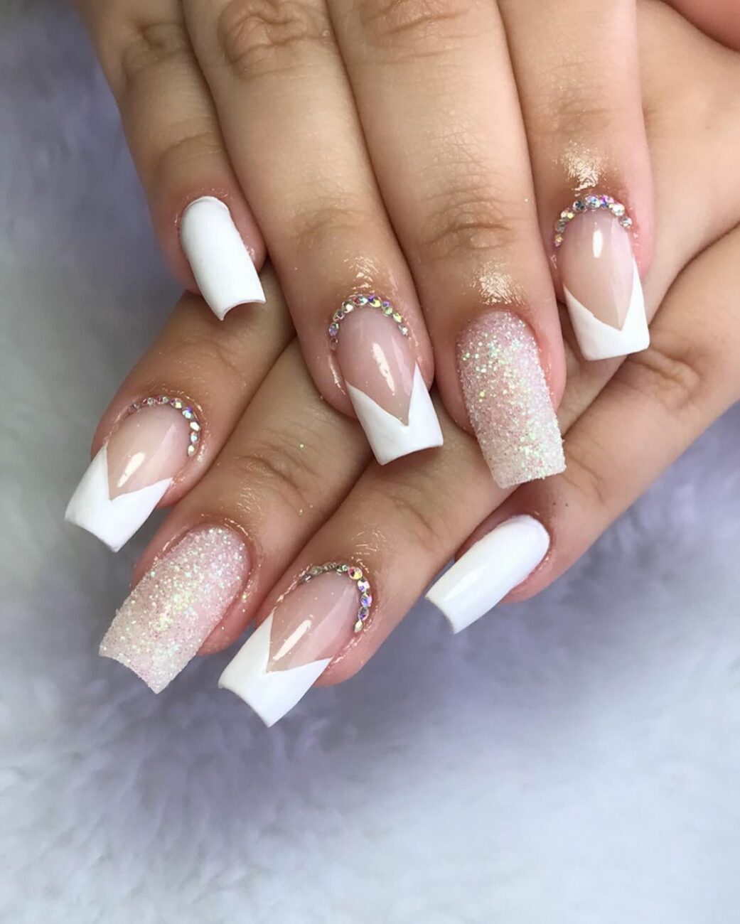 Unhas Decoradas Brancas Com Glitter