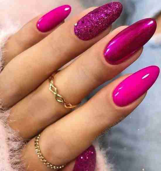 Unha Rosa Neon Glitter