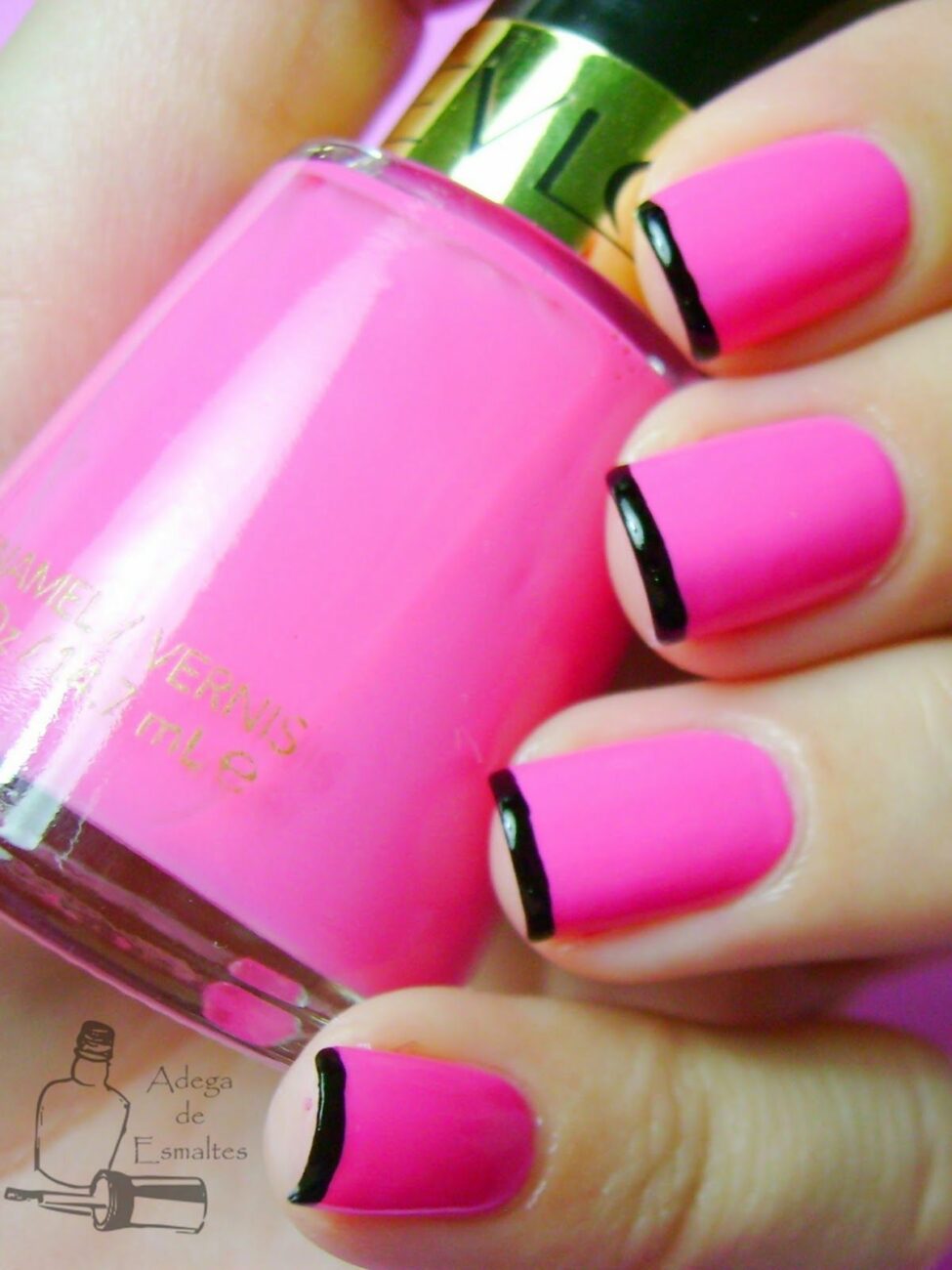 Unha Rosa Neon Preto