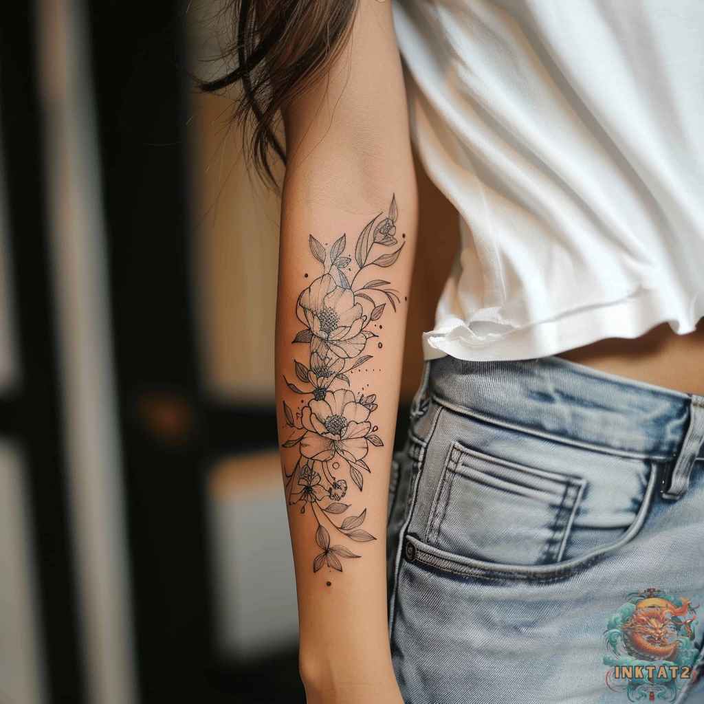 delicate feminine tattoo on forearm