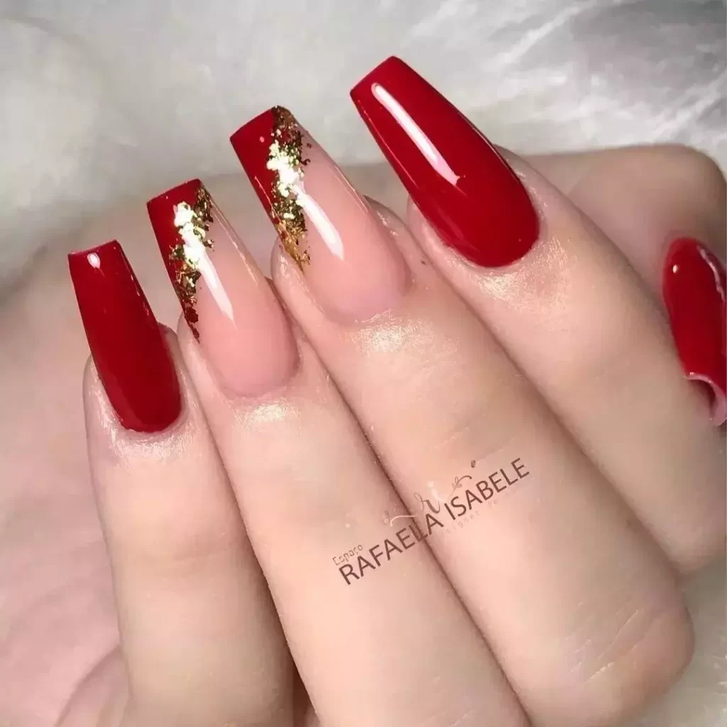 Unha Decorada Vermelho E Dourado