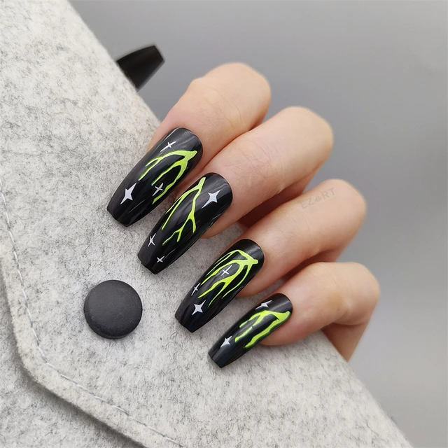 unhas-verde-neon-com-preto