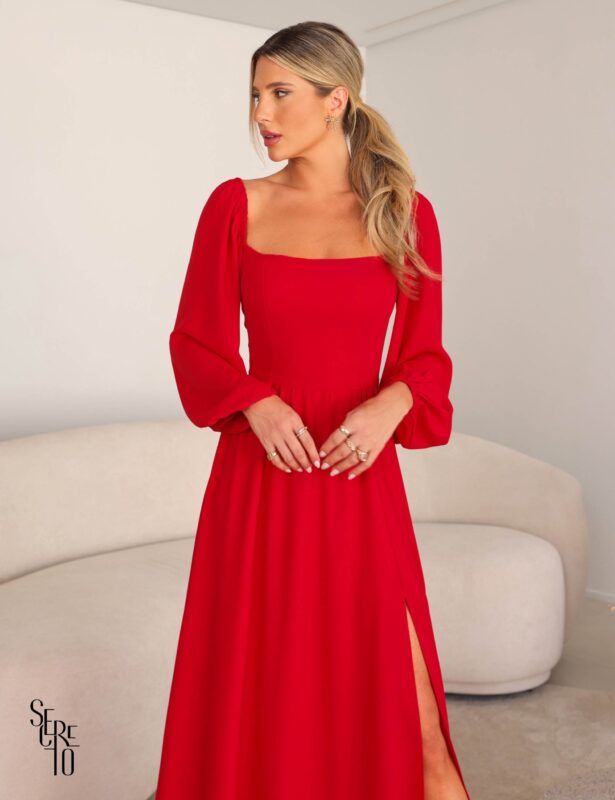 vestido vermelho manga longa