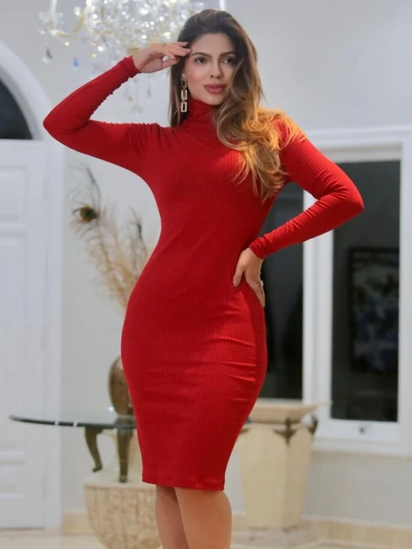 vestido vermelho manga longa